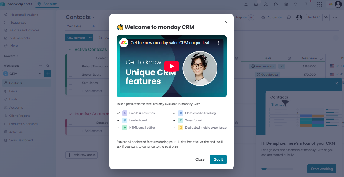  screenshot - monday CRM-recension: Fördelar, nackdelar, funktioner & priser