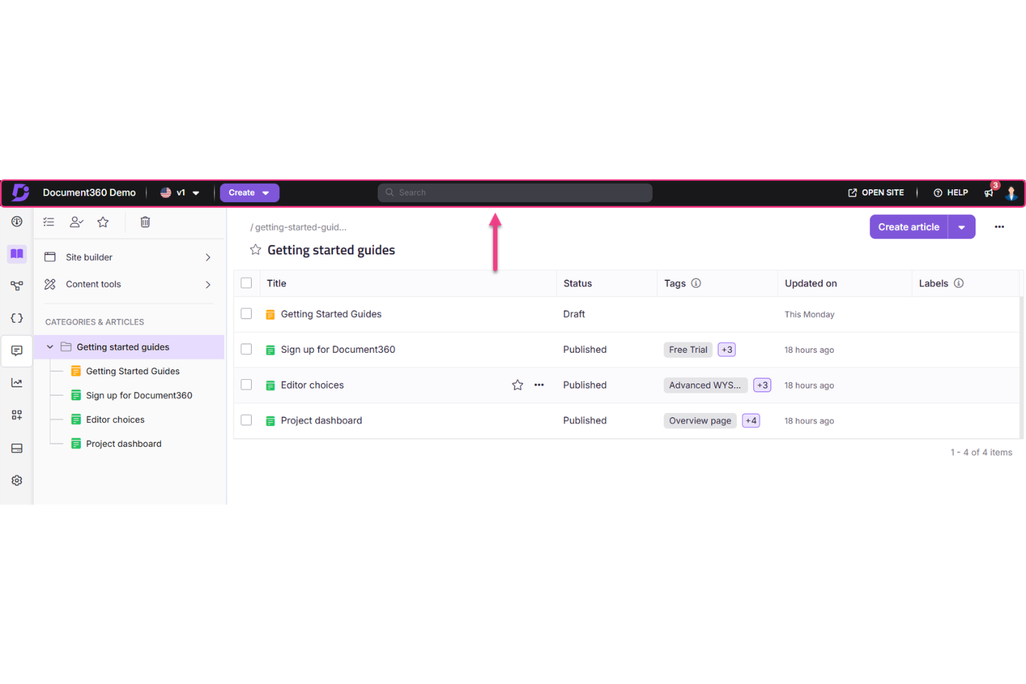  screenshot - Document360-beoordeling: pluspunten, minpunten, functies en prijzen