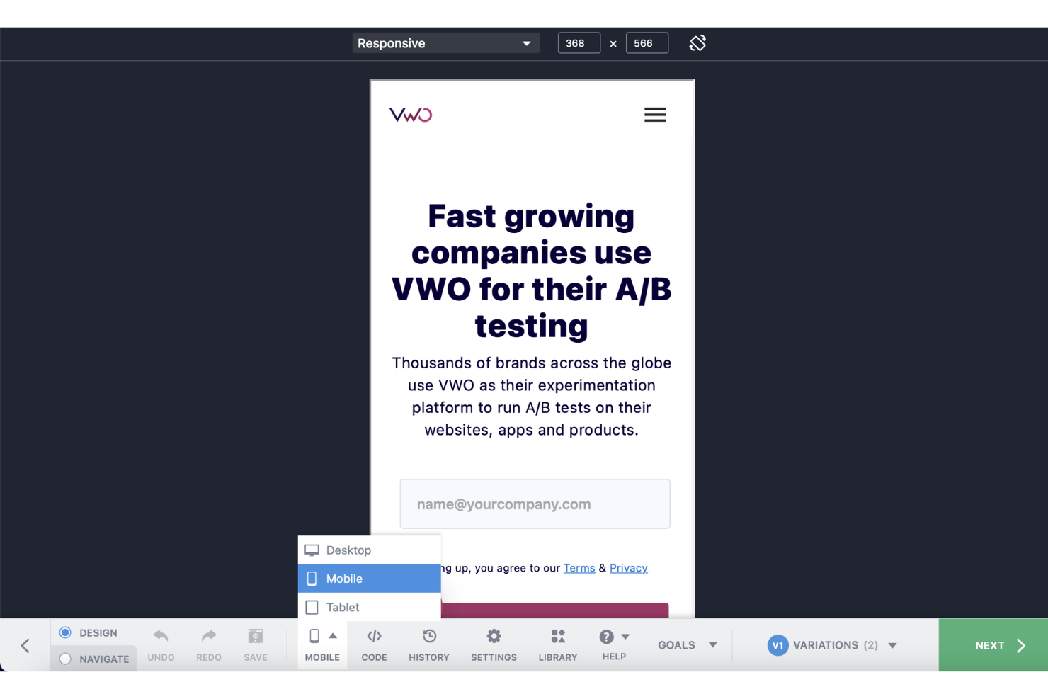  screenshot - VWO-arvostelu: hyvät ja huonot puolet, ominaisuudet ja hinnoittelu