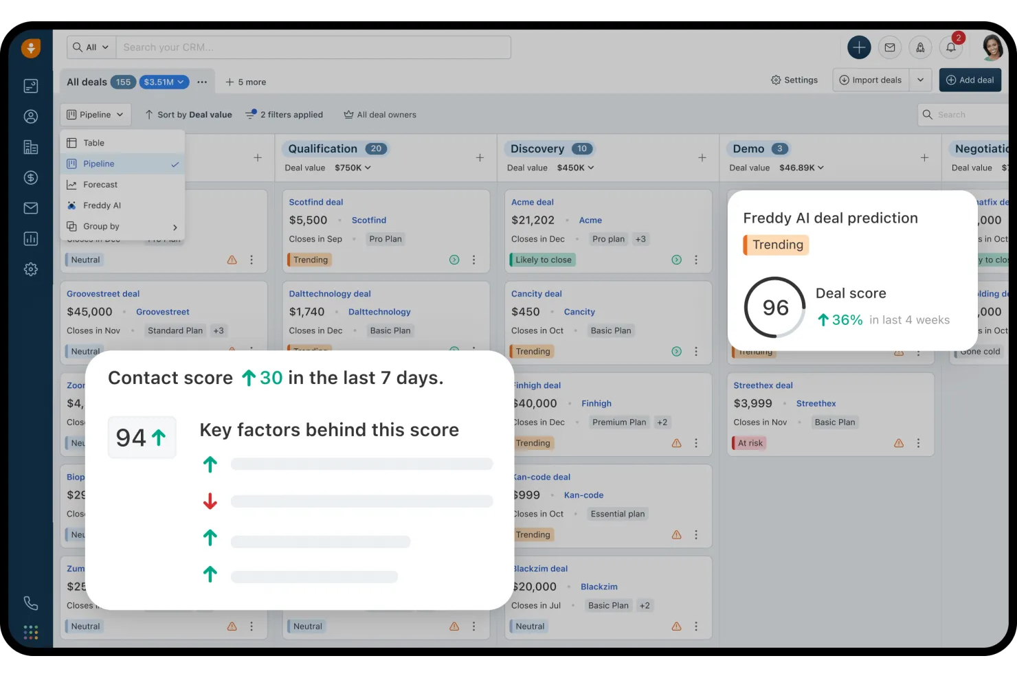 Freshsales screenshot - 10 CRM für Kleinunternehmen für 2026