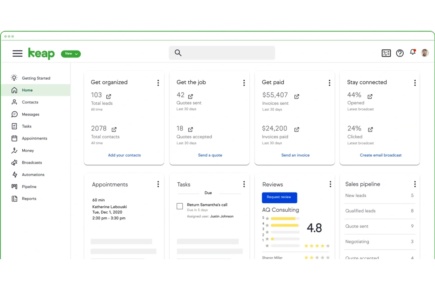 Keap CRM screenshot - 10 CRM pour les petites entreprises en 2026