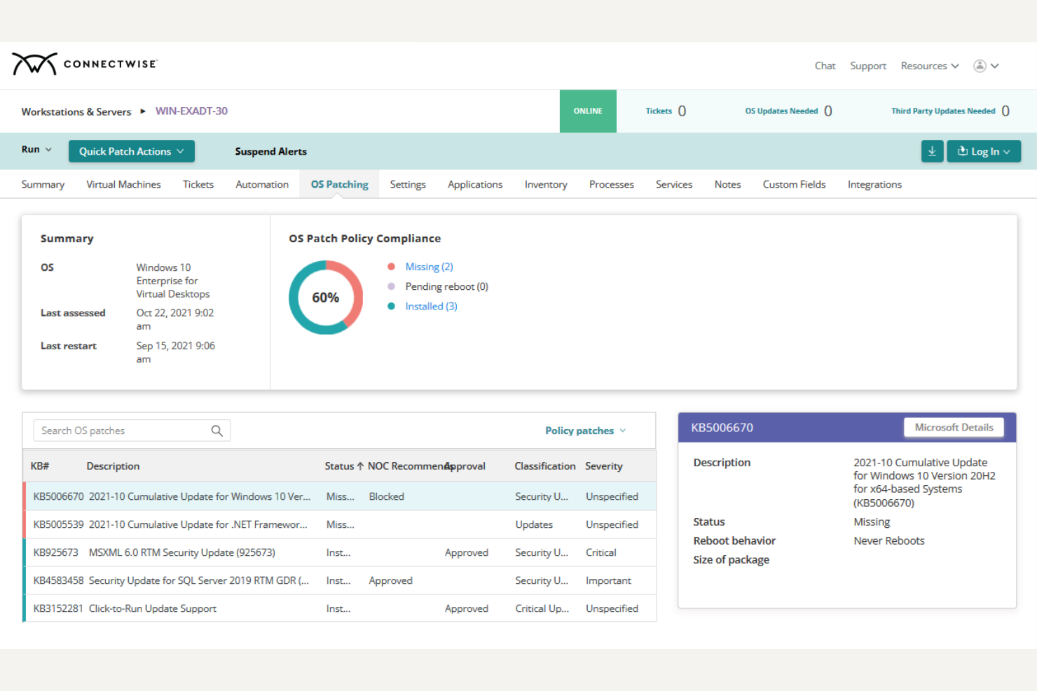ConnectWise screenshot - 10 meilleures alternatives à NinjaOne pour la gestion informatique en 2026