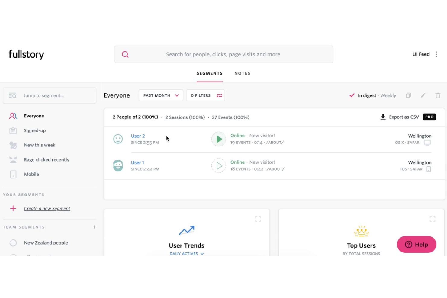 Fullstory screenshot - 10 meilleurs logiciels d’enregistrement de session analysés en 2026