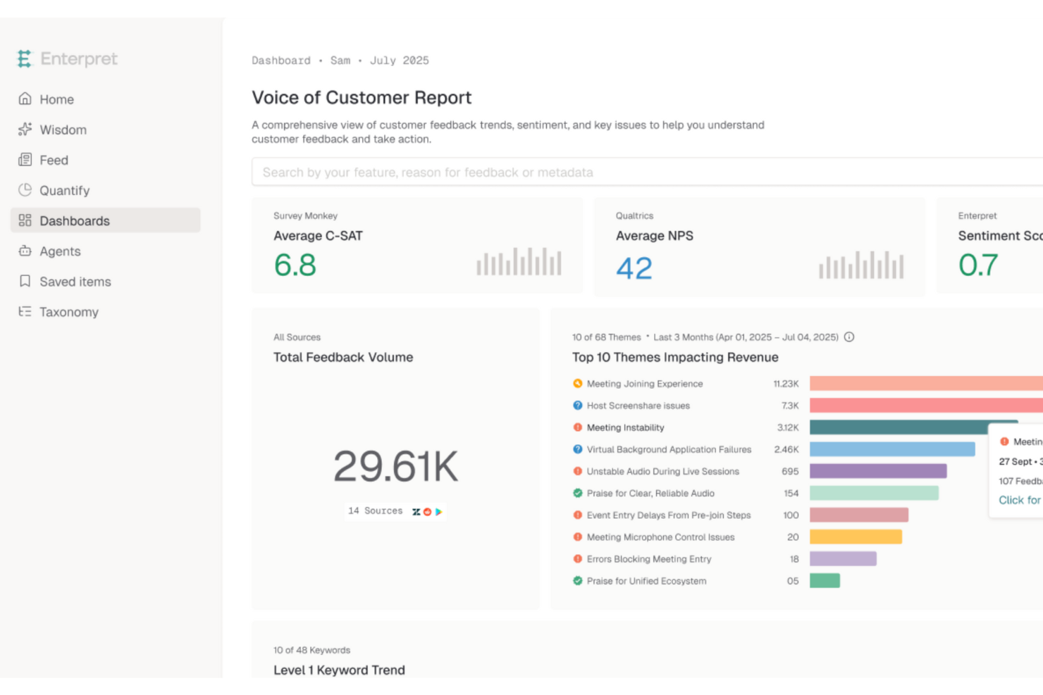 Enterpret screenshot - 10 meilleurs logiciels d’analyse d’enquêtes de 2026 : comparatif