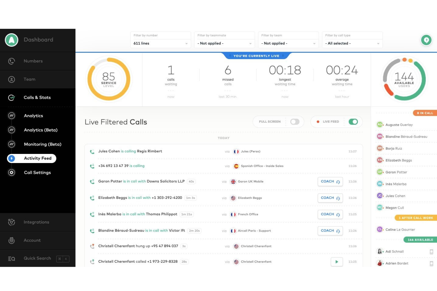Aircall screenshot - Die 10 besten Softwarelösungen für ausgehende Callcenter-Anrufe des Jahres 2026