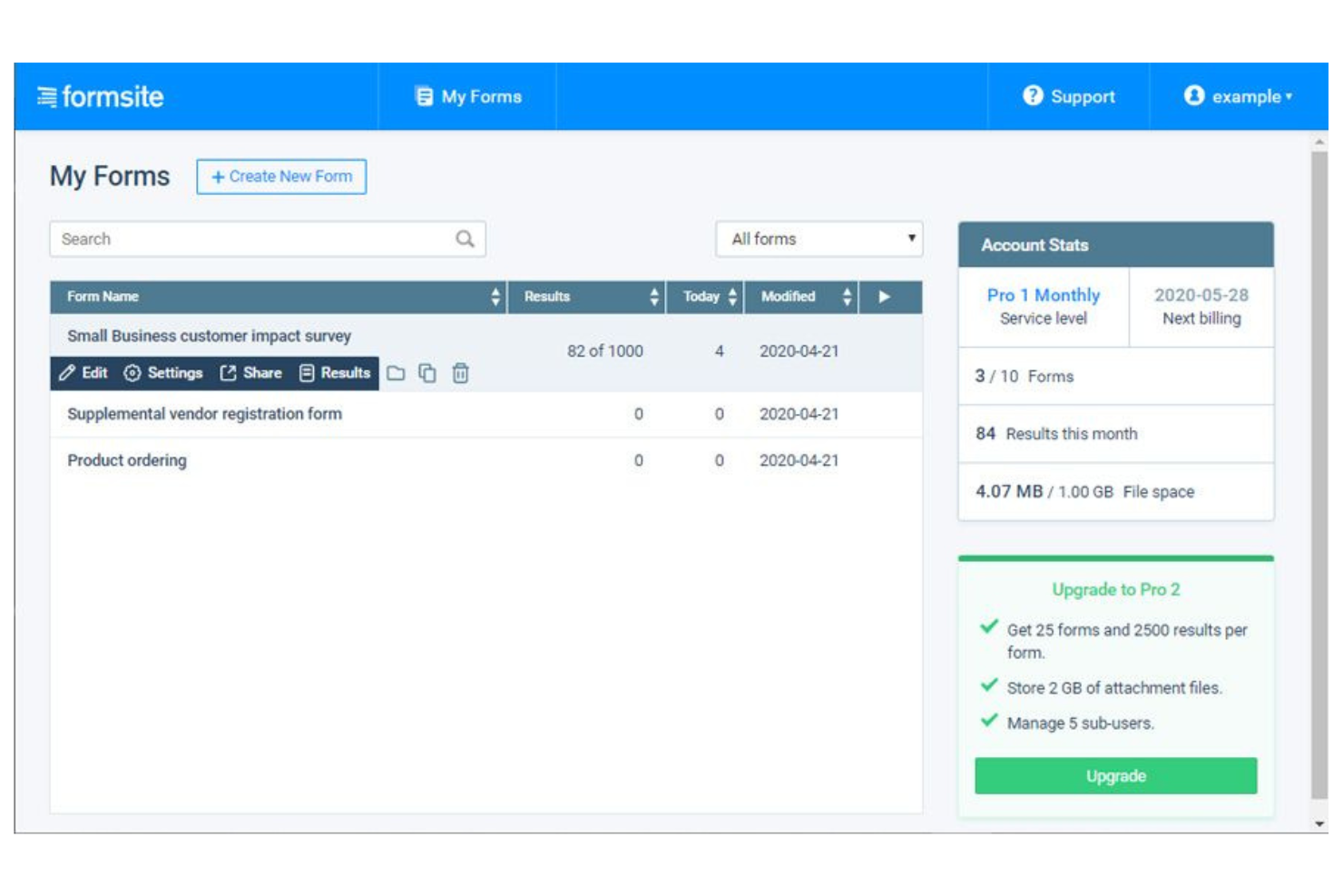Formsite screenshot - 10 meilleures alternatives à Typeform pour les enquêtes clients en 2026