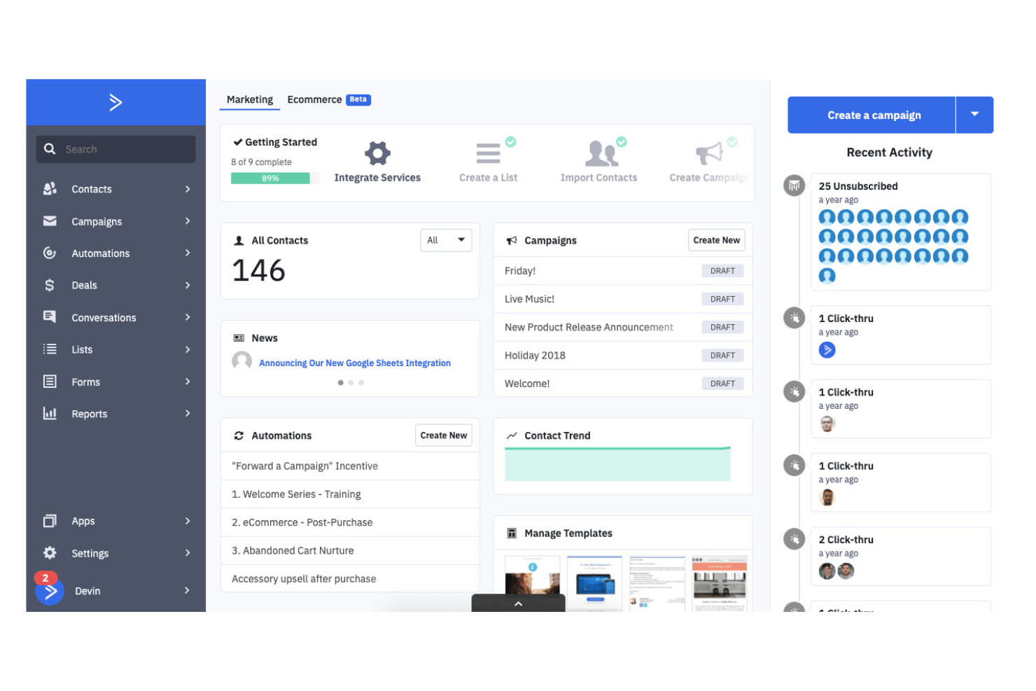 ActiveCampaign screenshot - 10 beste Keap-Alternativen für CRM & Automatisierung im Jahr 2026
