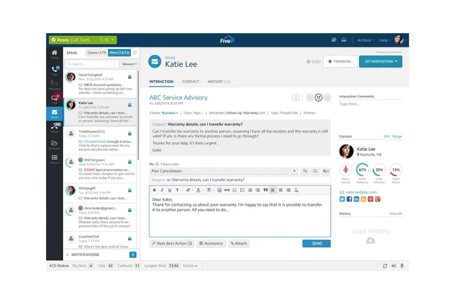Five9 screenshot - 10 beste Ringover-Alternativen für Cloud-Telefonie im Jahr 2026