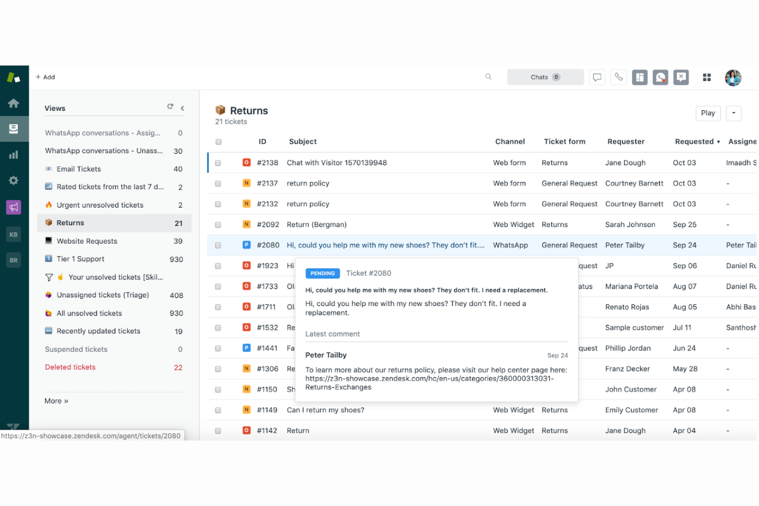 Zendesk screenshot - 10 meilleurs outils alternatifs à osTicket pour l’assistance en 2026