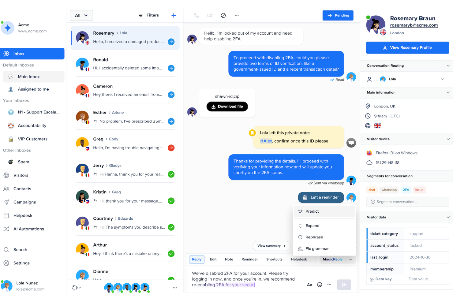 Crisp screenshot - 10 beste kostenlose Live-Chat-Softwarelösungen im Jahr 2026