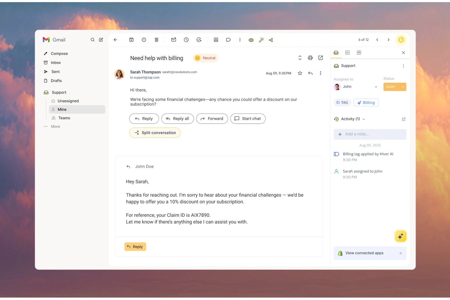 Hiver screenshot - 10 Freshworks-Konkurrenten für den Kundenservice im Jahr 2026