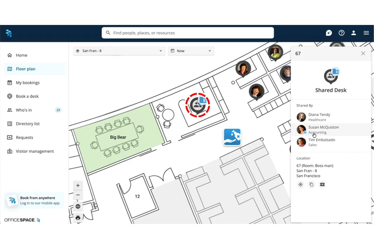 OfficeSpace screenshot - I 10 migliori software aziendali per la prenotazione di scrivanie flessibili nel 2026