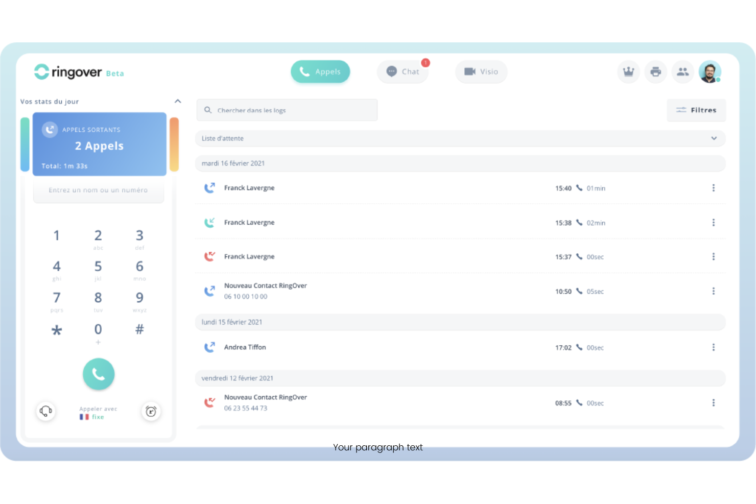 Ringover screenshot - Le 10 migliori alternative a OpenPhone per piccoli team nel 2026