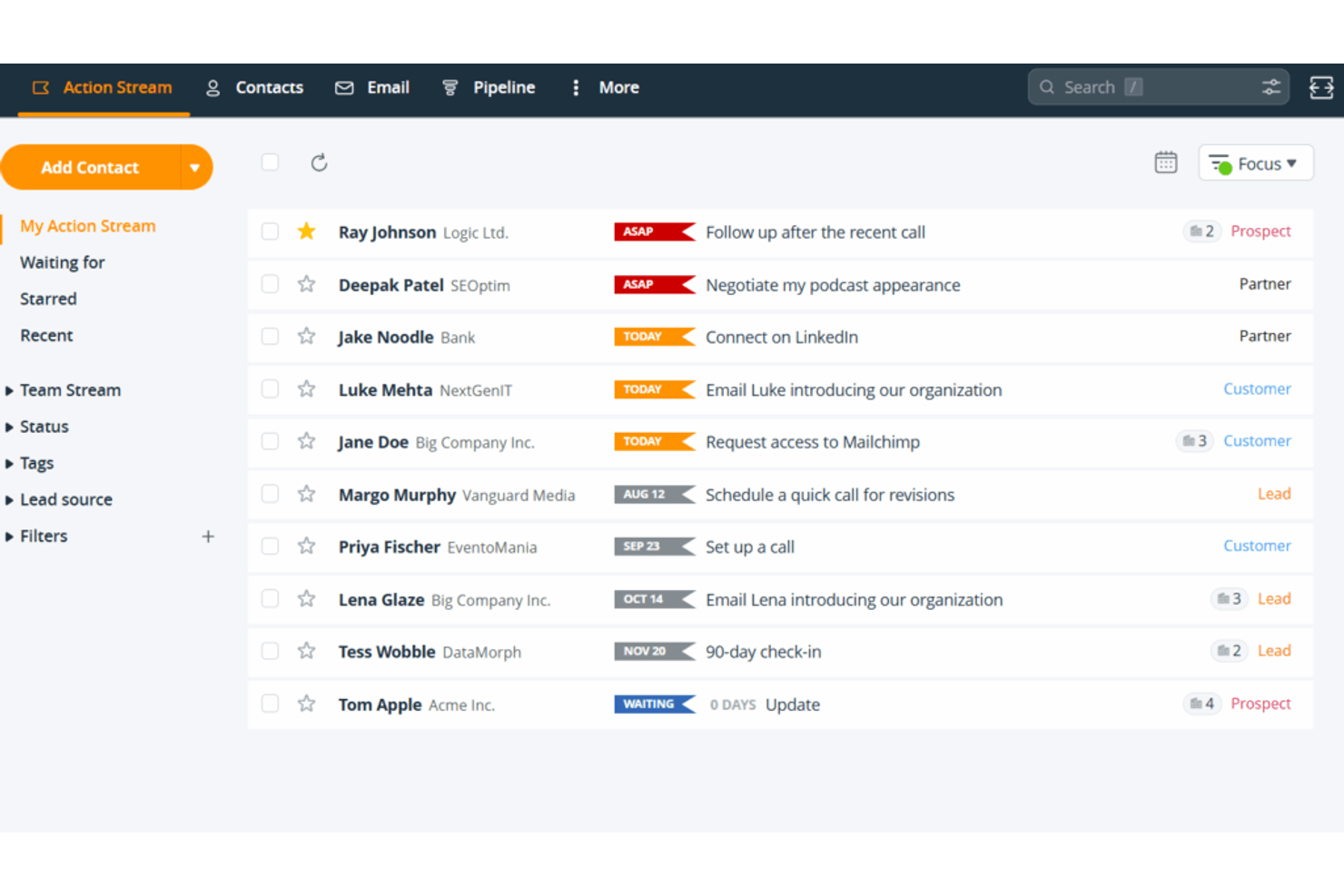 OnePageCRM screenshot - 10 CRM para pequeñas empresas para 2026
