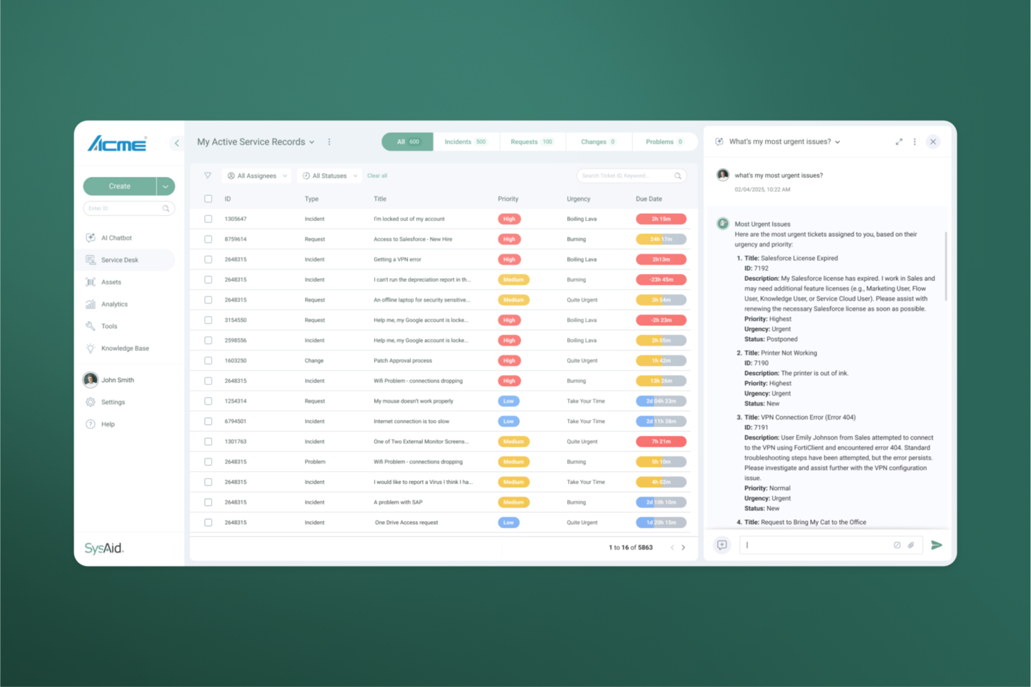 SysAid screenshot - Los 10 mejores sistemas gratuitos de gestión de tickets analizados en 2026