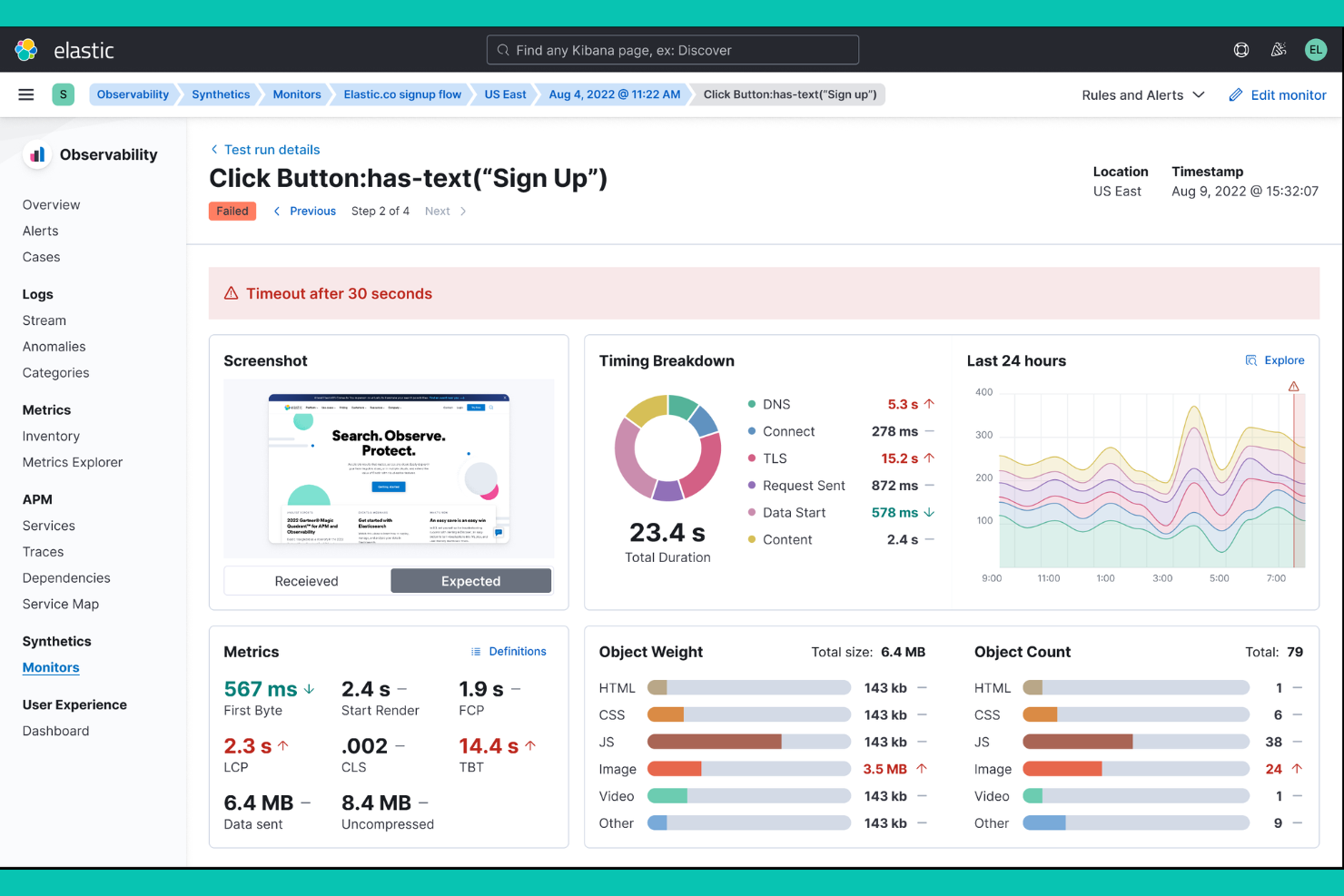 Elastic Observability screenshot - Las 10 mejores alternativas a New Relic para la observabilidad en 2026