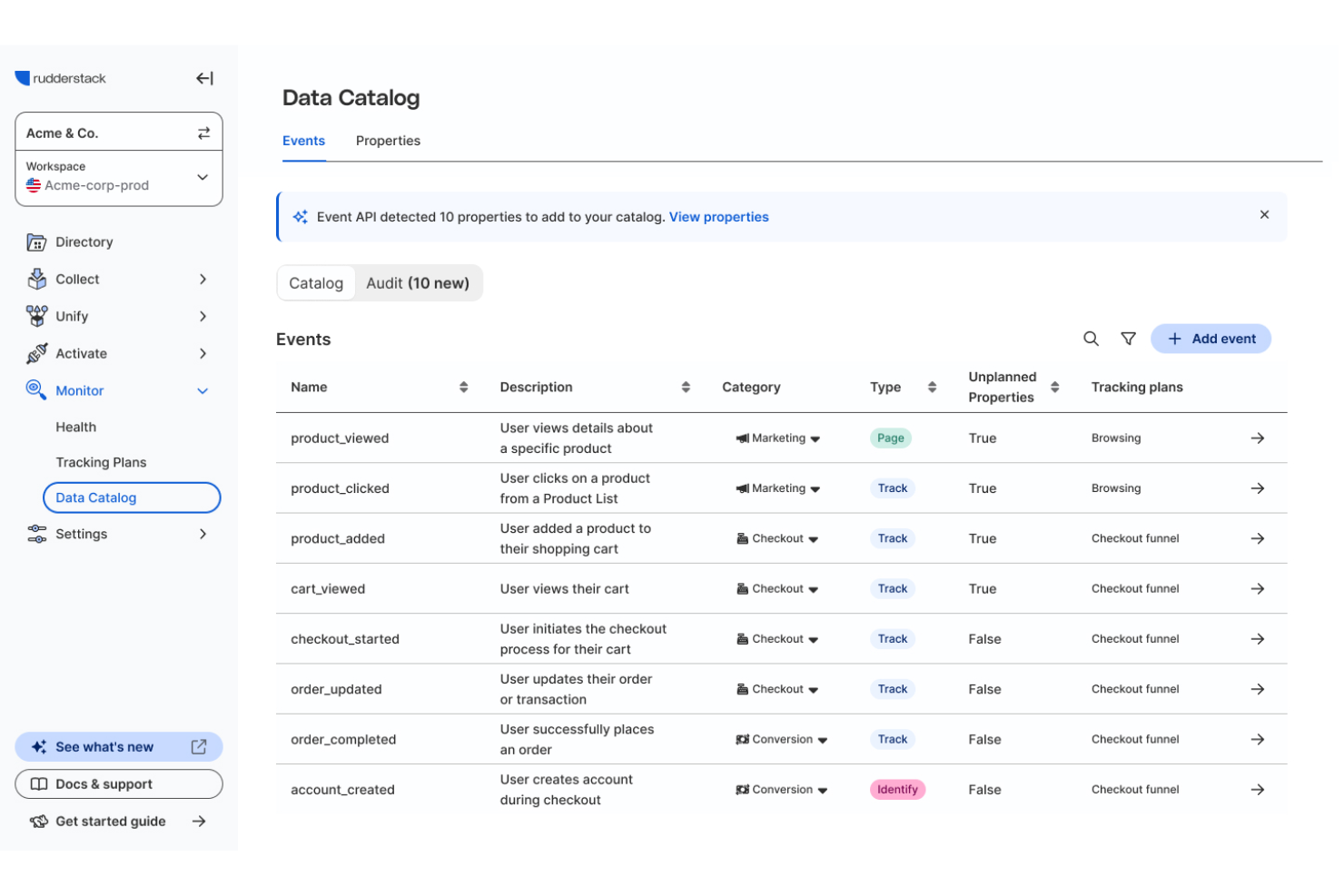 RudderStack screenshot - 10 mejores alternativas a Segment para datos de clientes en 2026