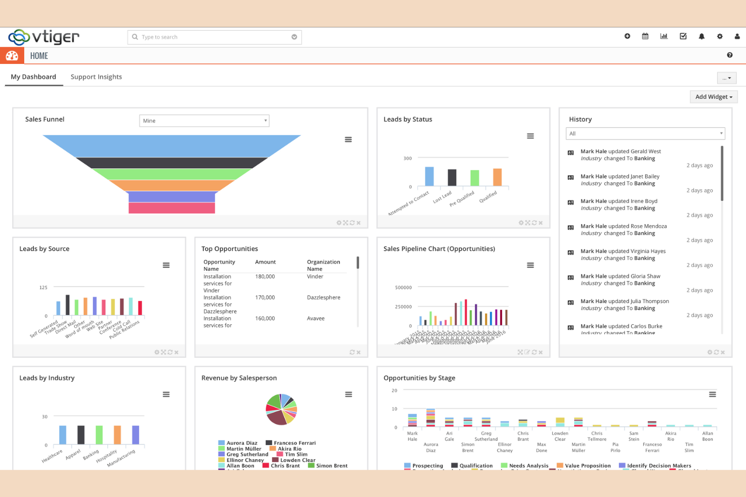 Vtiger screenshot - Las 10 mejores alternativas a Keap para CRM y automatización en 2026