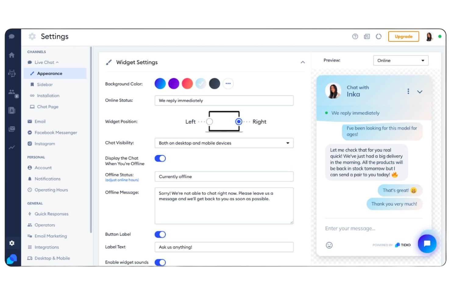 Tidio screenshot - Los 10 mejores programas de atención al cliente con IA en 2026
