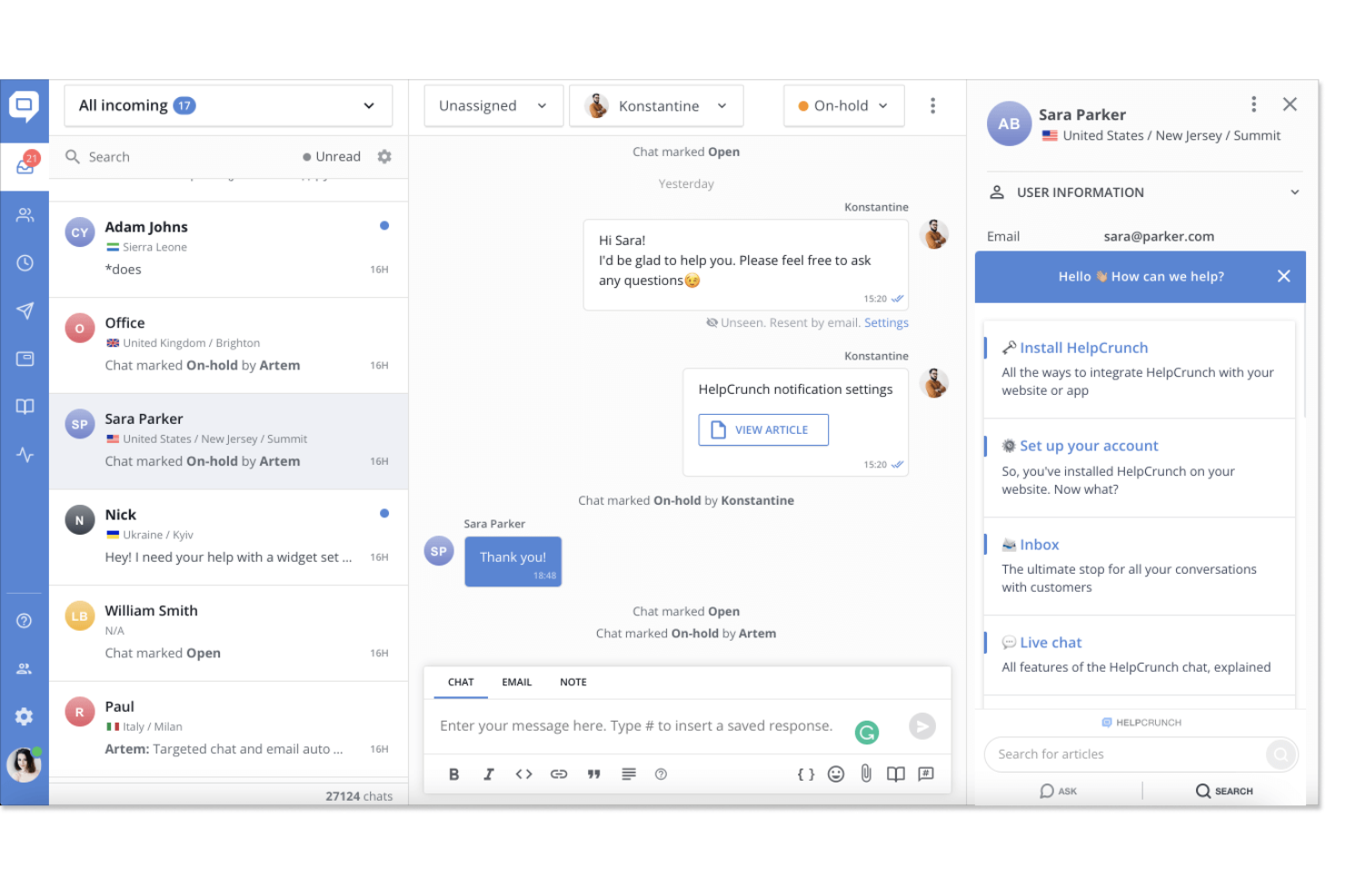 HelpCrunch screenshot - 10 migliori alternative a Groove per l’assistenza clienti nel 2026