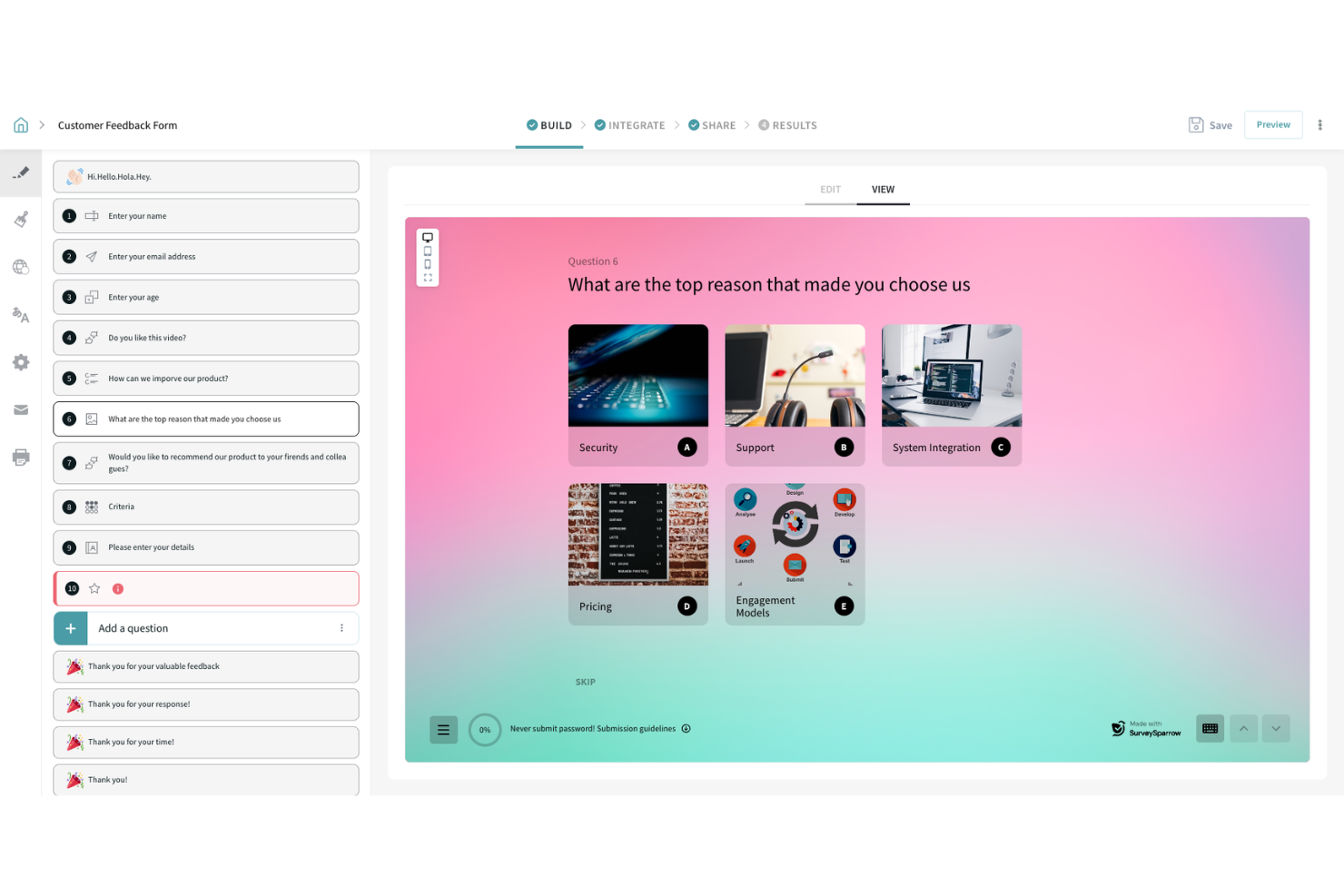 SurveySparrow screenshot - 10 migliori alternative a SurveyMonkey per i feedback nel 2026