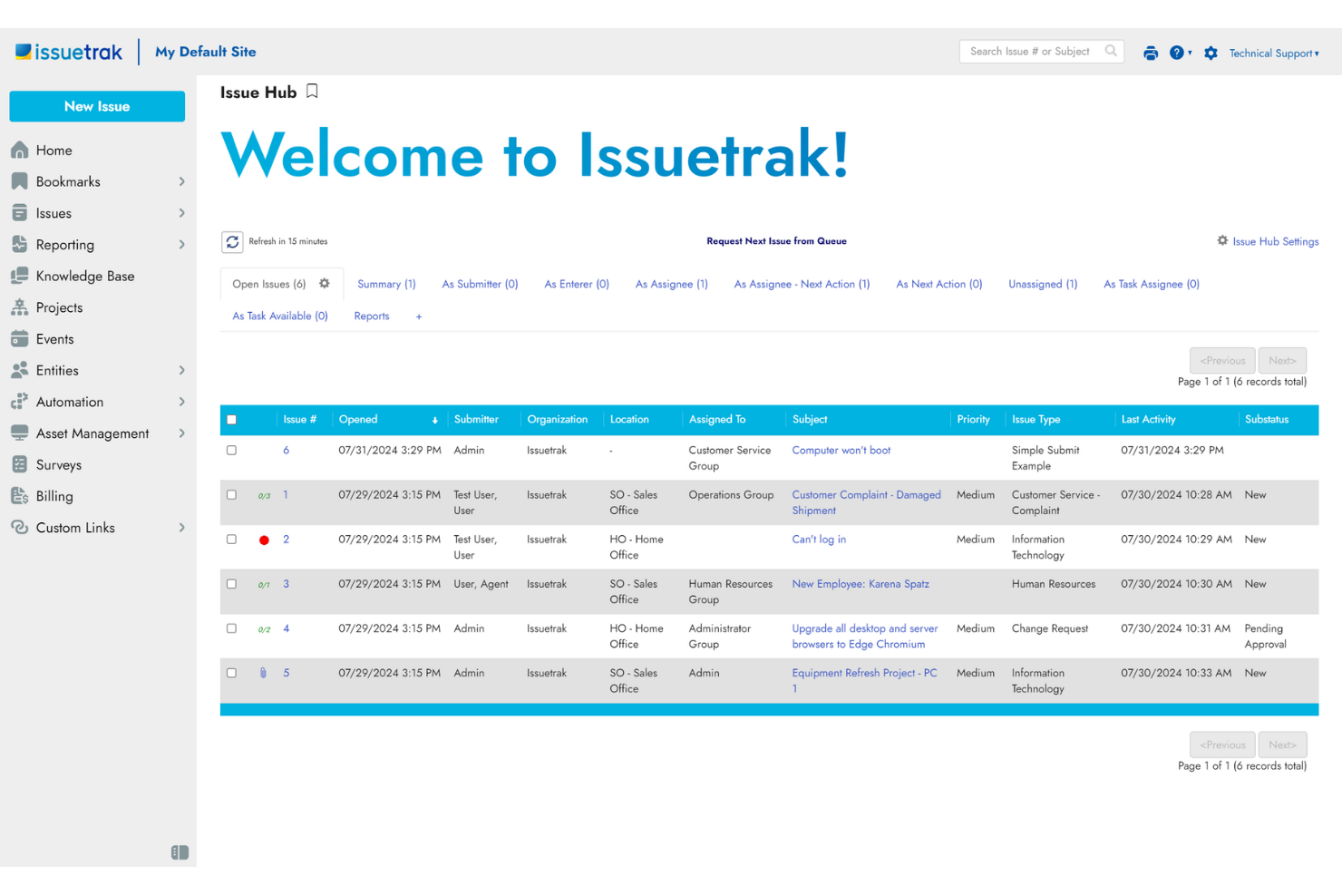 Issuetrak screenshot - 10 bästa alternativen till Spiceworks för helpdesk under 2026