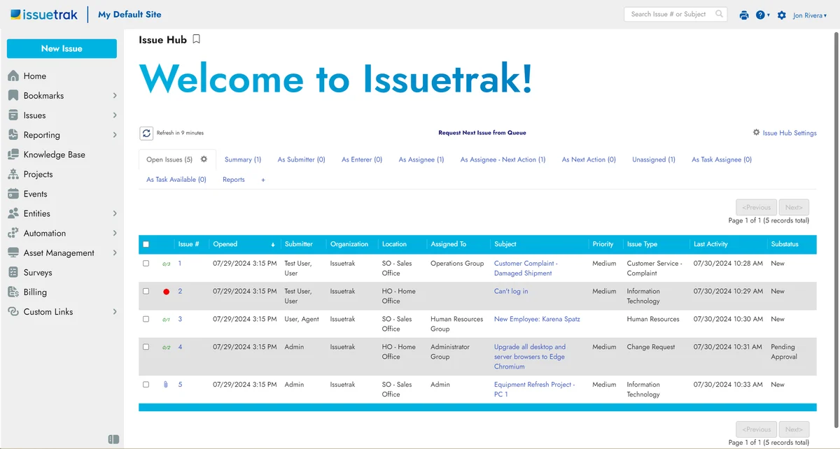 Issuetrak screenshot - 10 bästa lokalt installerade helpdeskprogrammen – granskade 2026
