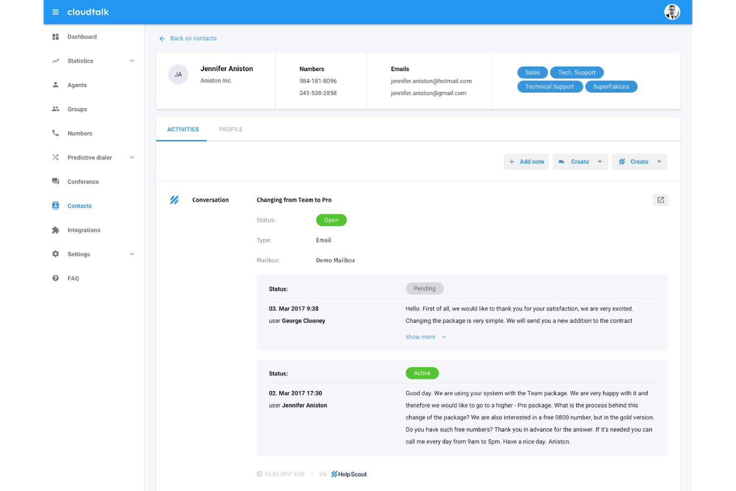 CloudTalk screenshot - 10 bästa AI-programmen för callcenter granskade 2026