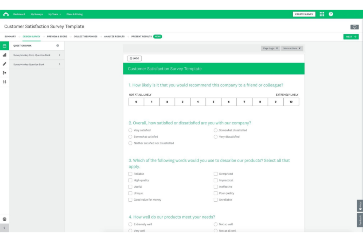 SurveyMonkey screenshot - 10 parasta ilmaista kyselyntekijää vuonna 2026: vertailussa