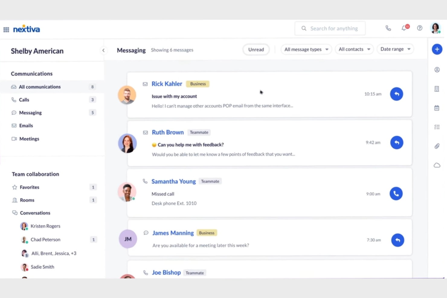 Nextiva screenshot - 10 parasta yksinkertaista puhelinkeskusohjelmistoa arvioituna vuonna 2026