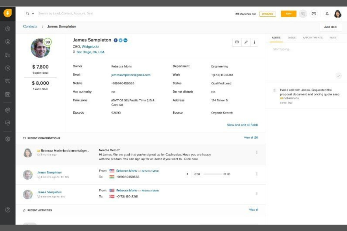 Freshsales screenshot - Las 10 mejores alternativas a monday CRM para equipos de ventas en 2026