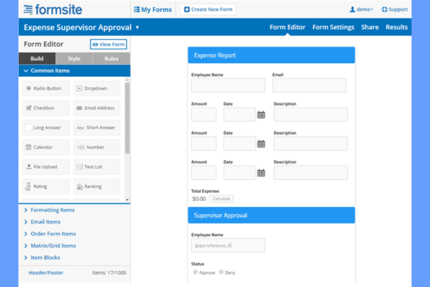 Formsite screenshot - 10 mejores alternativas a Formstack para formularios en línea en 2026