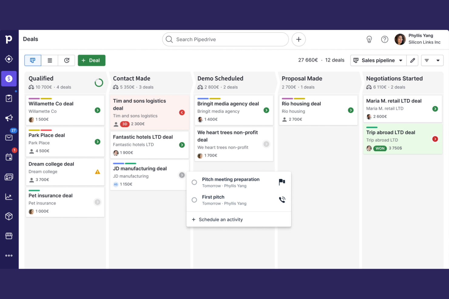 Pipedrive screenshot - 10 bedste alternativer til Bitrix24 i 2026