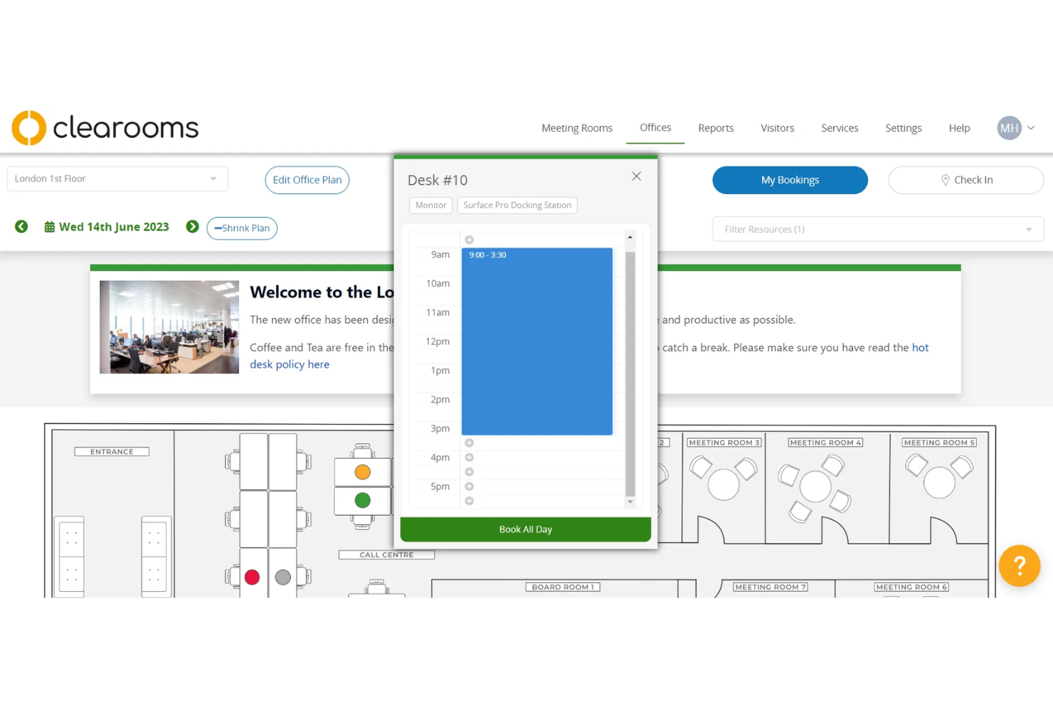 Clearooms screenshot - 10 bedste softwareløsninger til booking af fleksible skriveborde for virksomheder i 2026