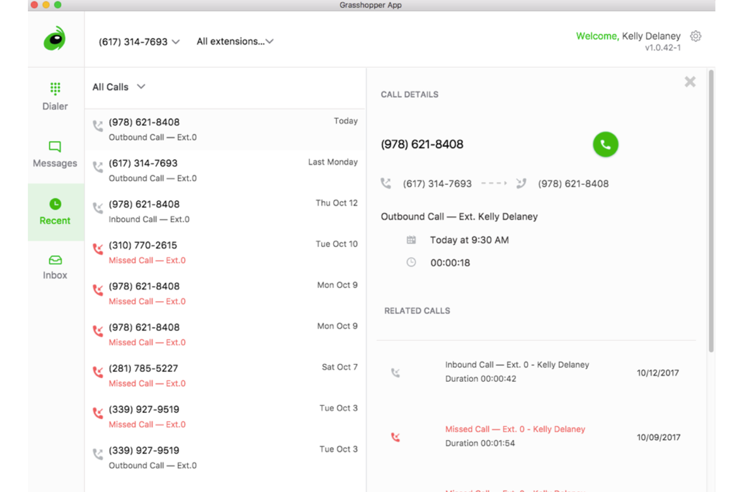 Grasshopper screenshot - 10 bedste VoIP-telefonsystemer til små virksomheder i 2026