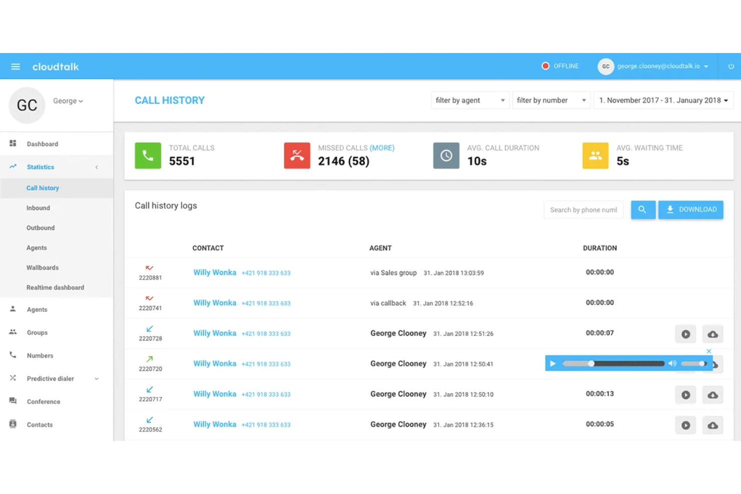 CloudTalk screenshot - 10 bedste kontaktcentersoftware til små virksomheder i 2026