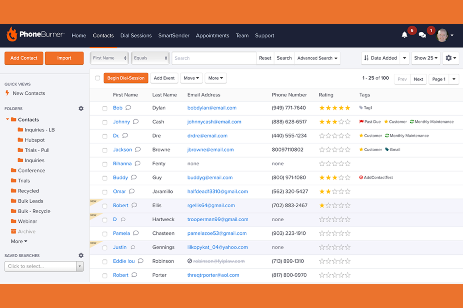 PhoneBurner screenshot - 10 bedste alternativer til Aircall for supportteams i 2026