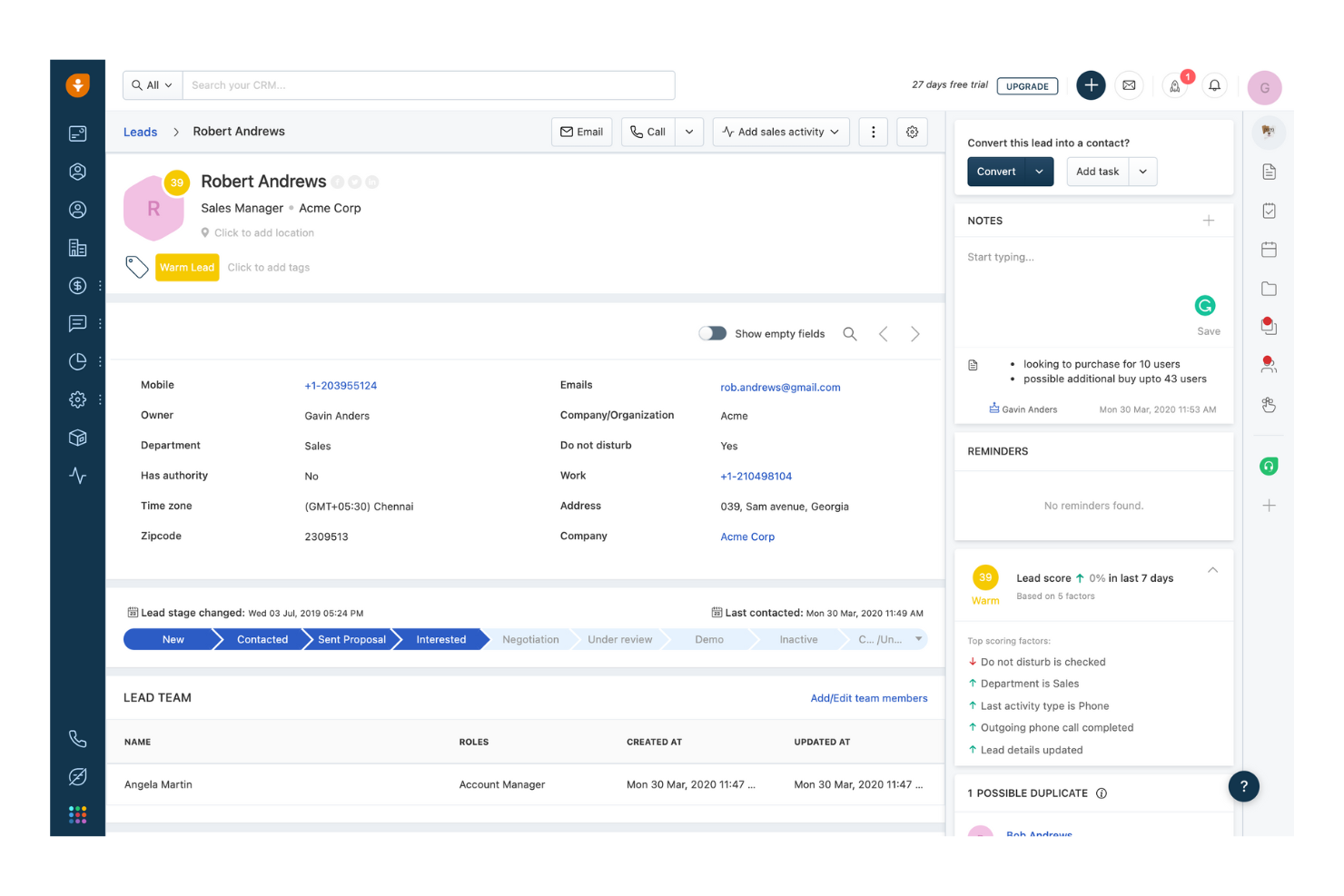 Freshsales screenshot - 10 bedste Keap-alternativer til CRM & automatisering i 2026