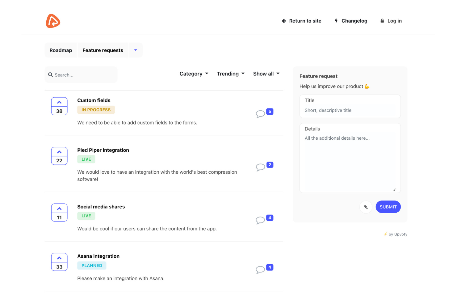 Upvoty screenshot - 10 Best Canny Alternatives for Customer Feedback in 2026