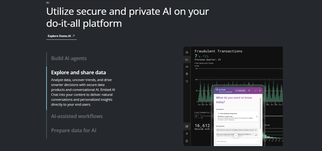 Domo is a data platform that connects your tools and gives real-time insights, perfect for large teams in retail, finance, or healthcare.