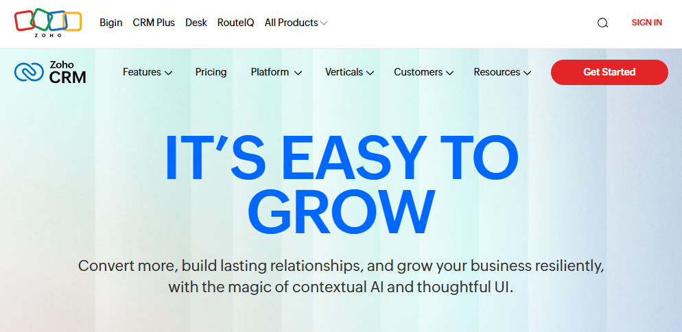 Zoho CRM helps small teams boost sales and manage customer relations.