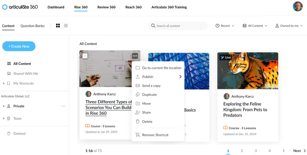 Creates, reviews, and delivers e-learning content collaboratively.