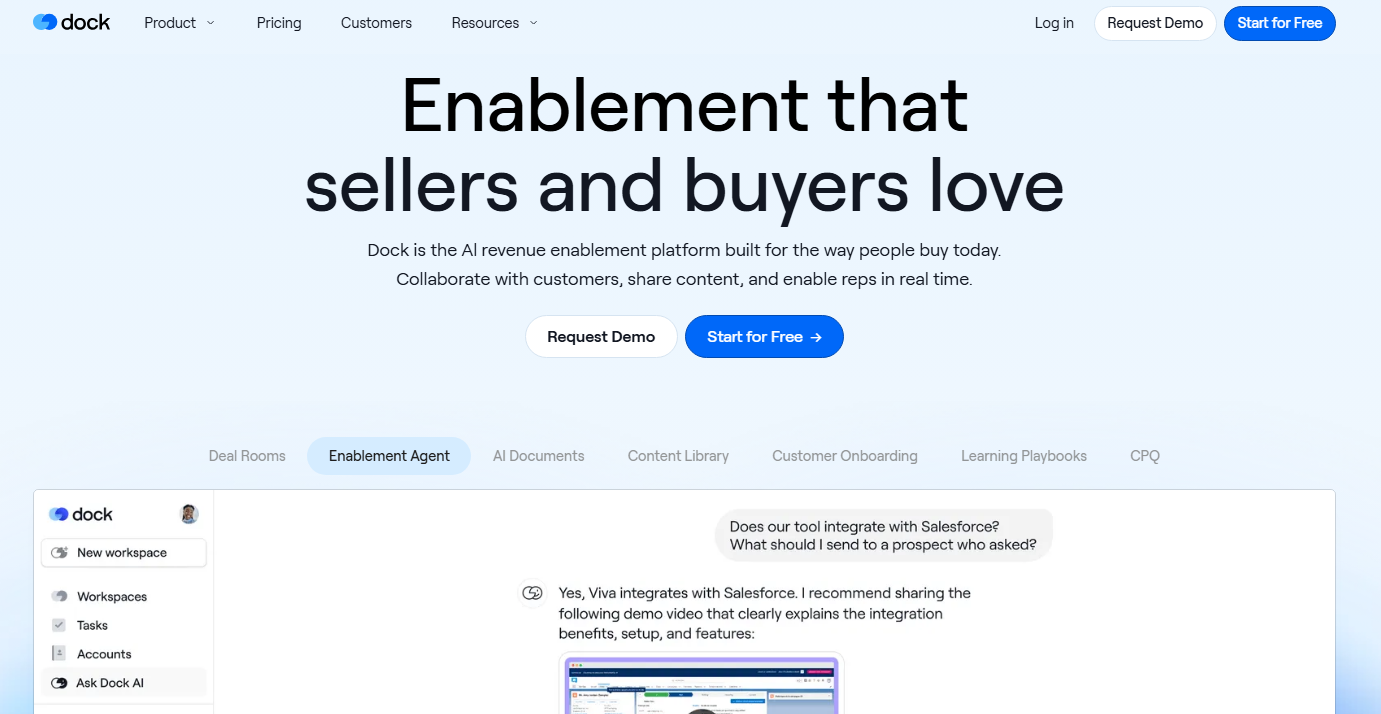 Dock enables teams to create interactive client workspaces, share personalized content, and track buyer engagement in real time.