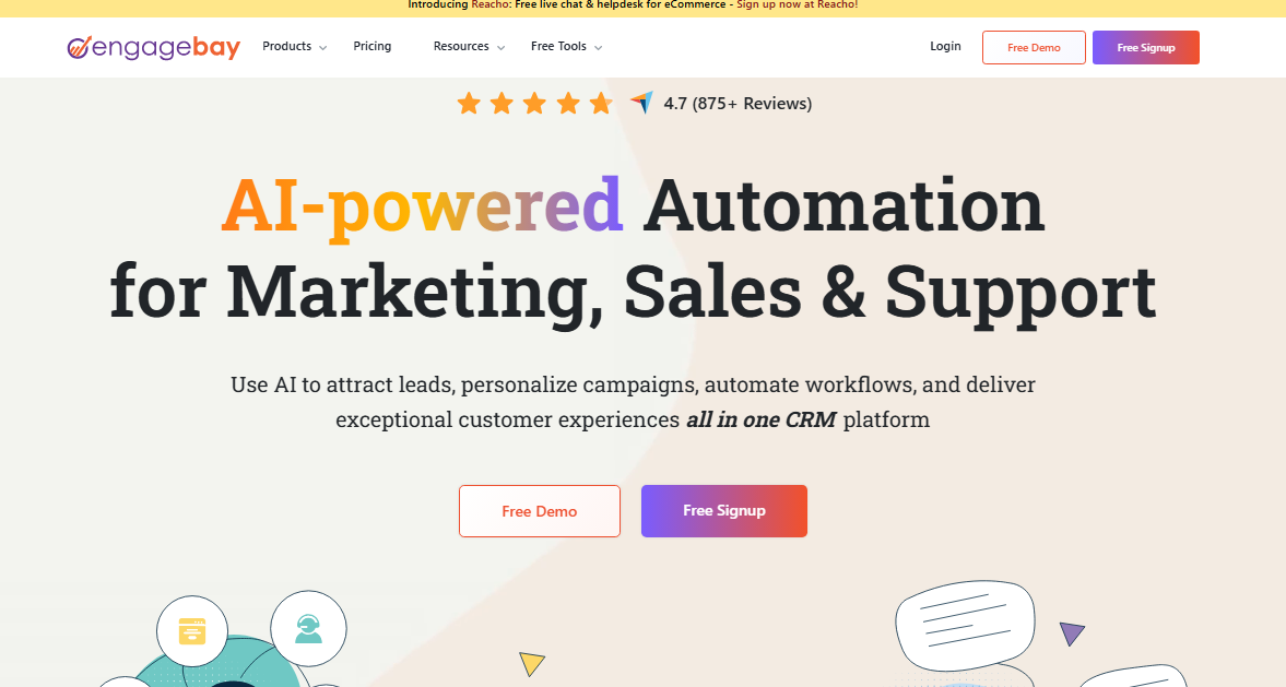 EngageBay is an all-in-one CRM for sales, marketing, and support.