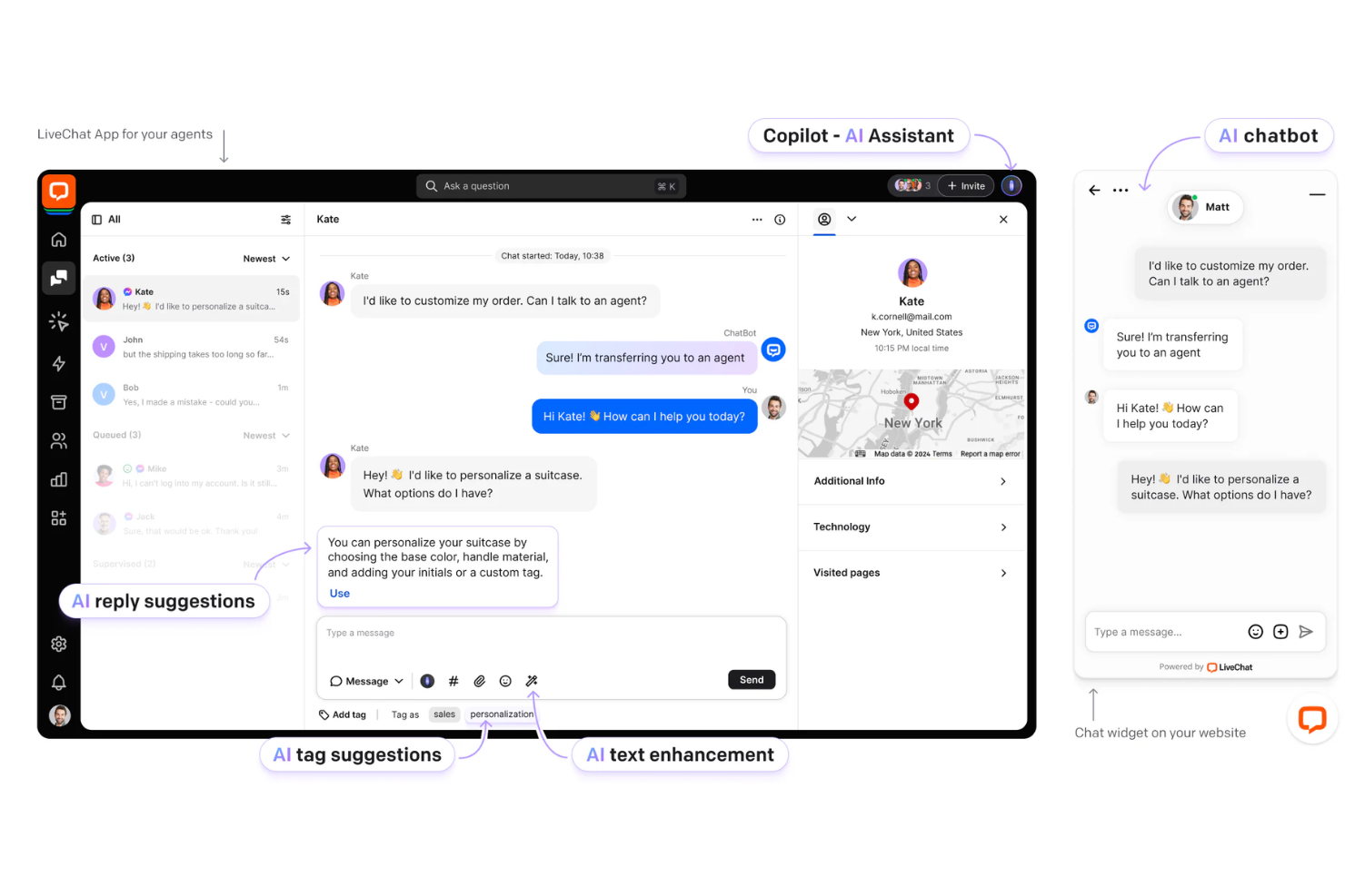 LiveChat offers real-time AI customer support to boost engagement.
