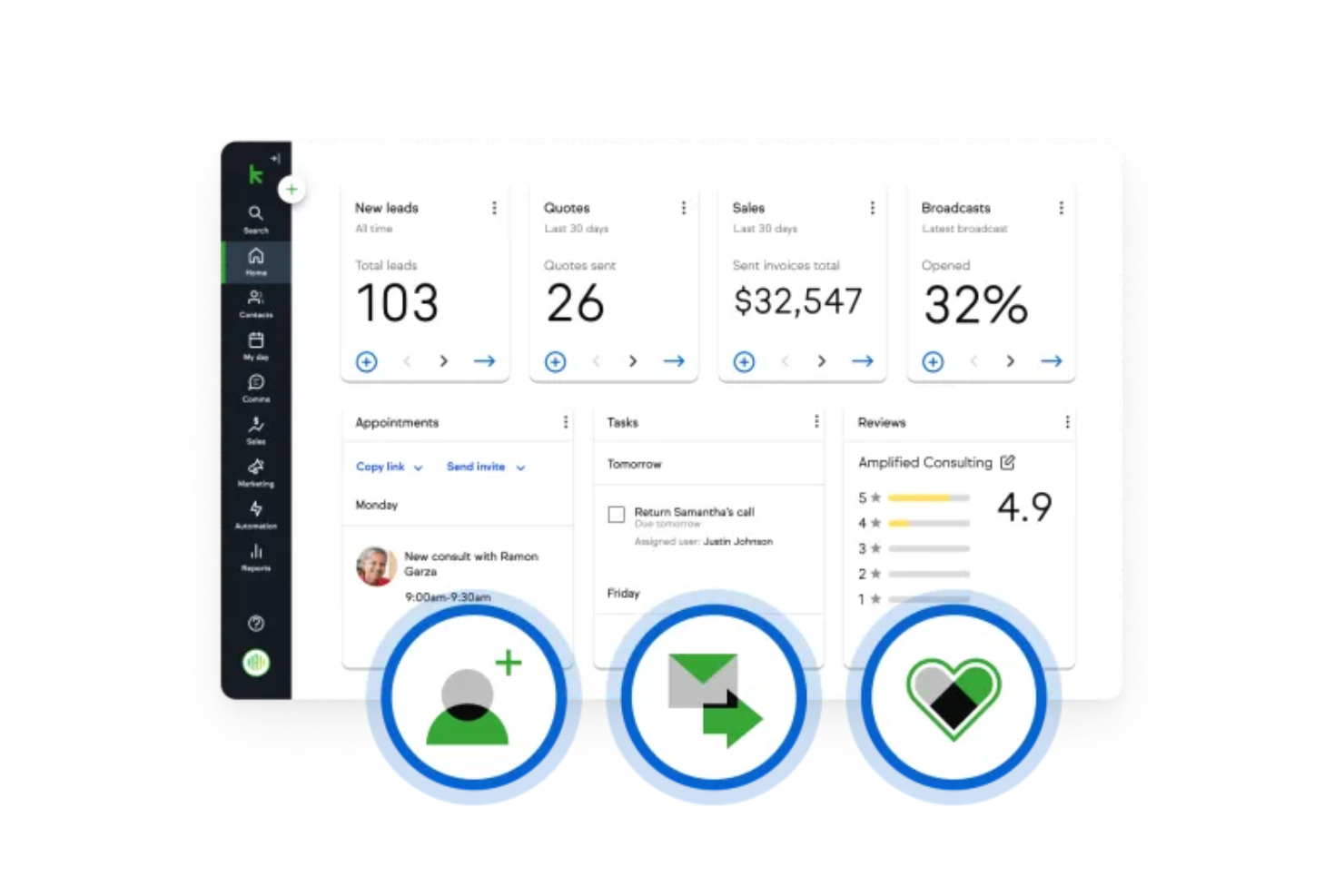 Keap automates lead capture, contact management, and engagement workflows for small businesses. 