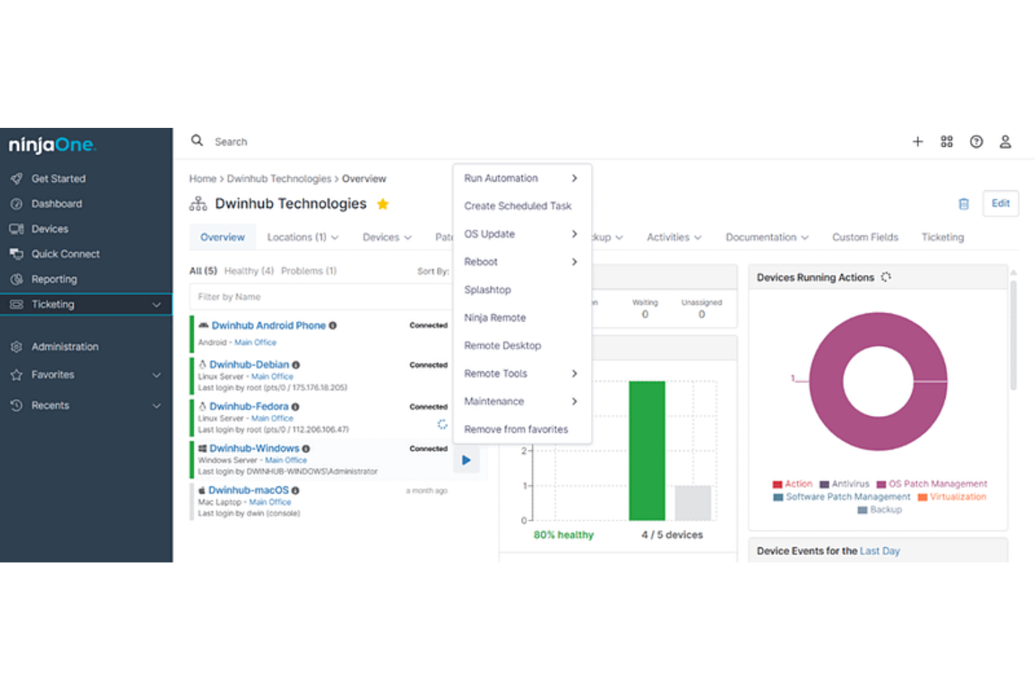 NinjaOne gives a unified, cloud-based platform to monitor, patch, manage, and remotely control endpoints.