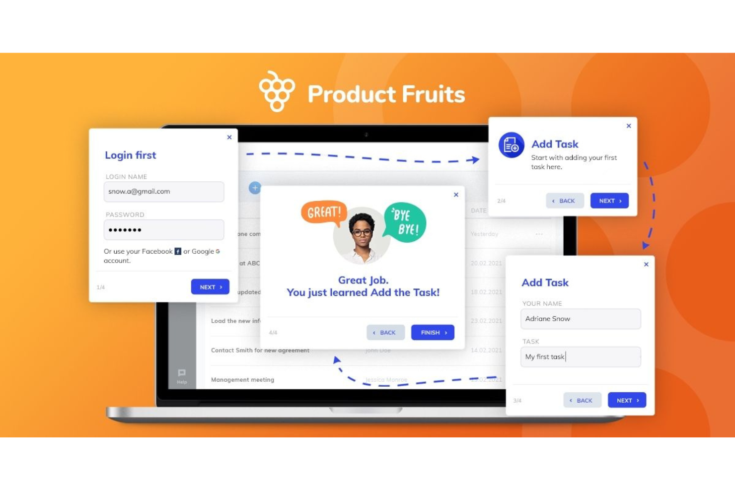 Product Fruits guides users with interactive walkthroughs and onboarding flows.