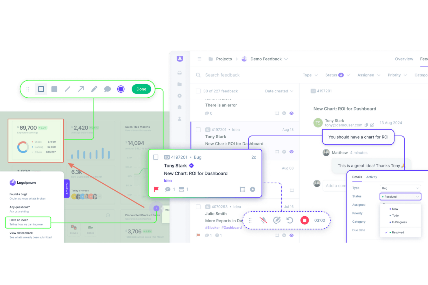 Userback collects in-app feedback and session data to improve SaaS products.
