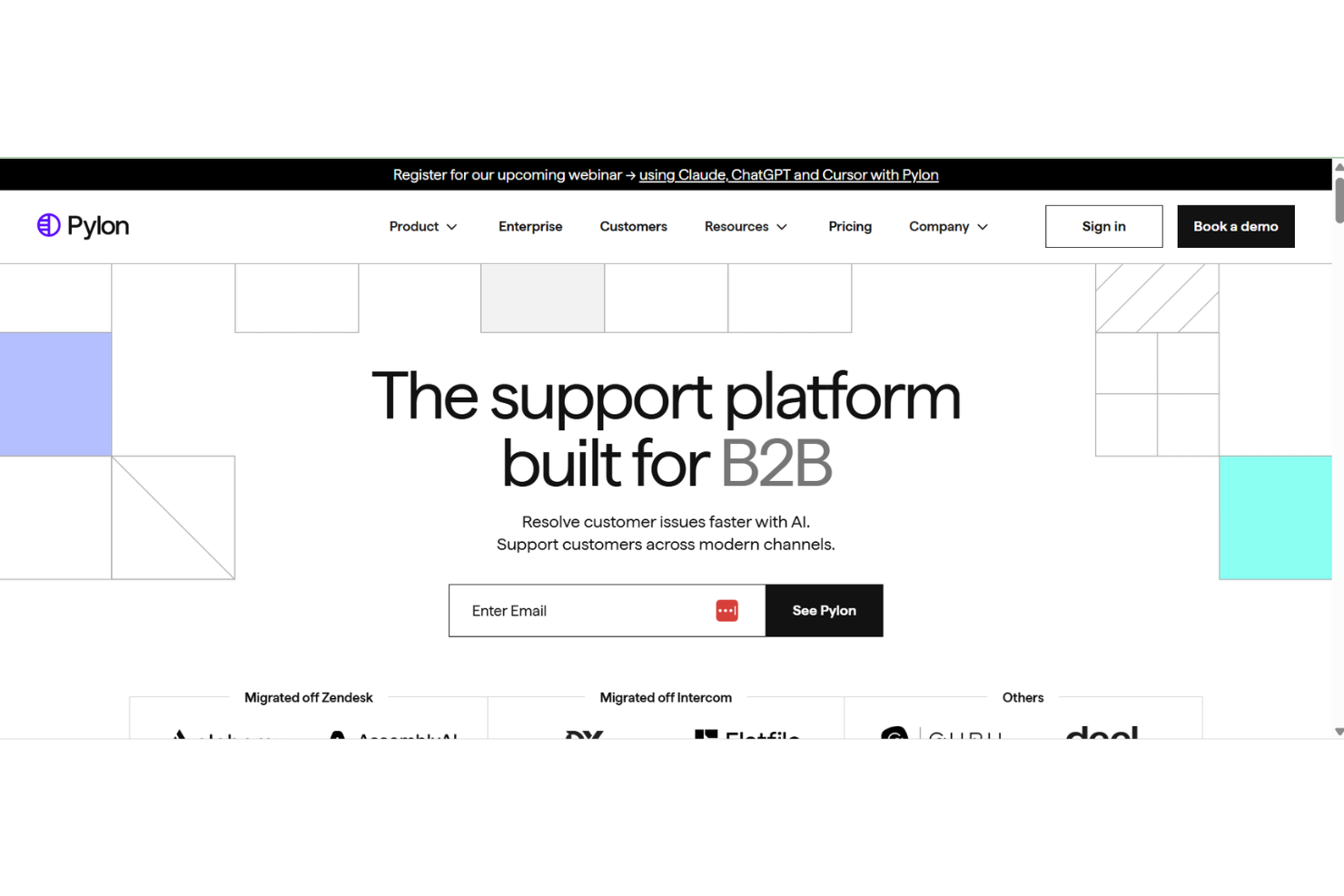 Pylon manages B2B support inquiries with AI automation.